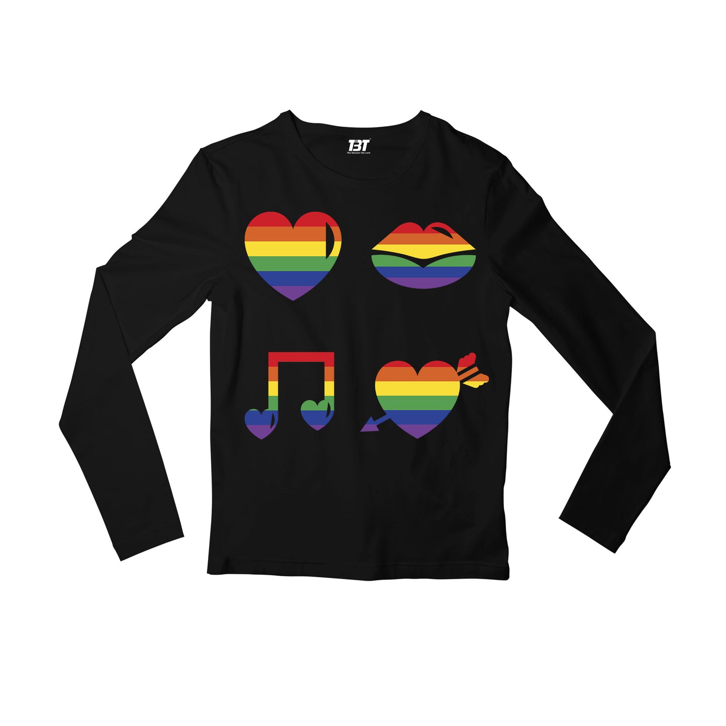 pride rainbow love full sleeves long sleeves printed graphic stylish buy online india the banyan tee tbt men women girls boys unisex black - lgbtqia+