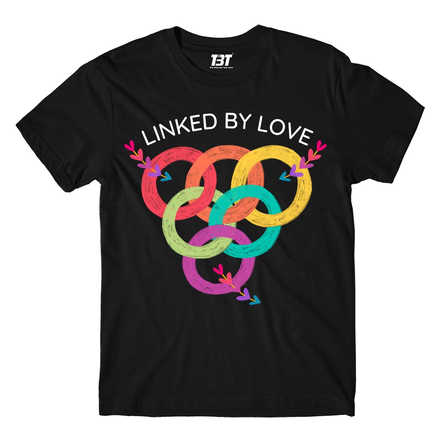 pride linked by love t-shirt printed graphic stylish buy online india the banyan tee tbt men women girls boys unisex black - lgbtqia+