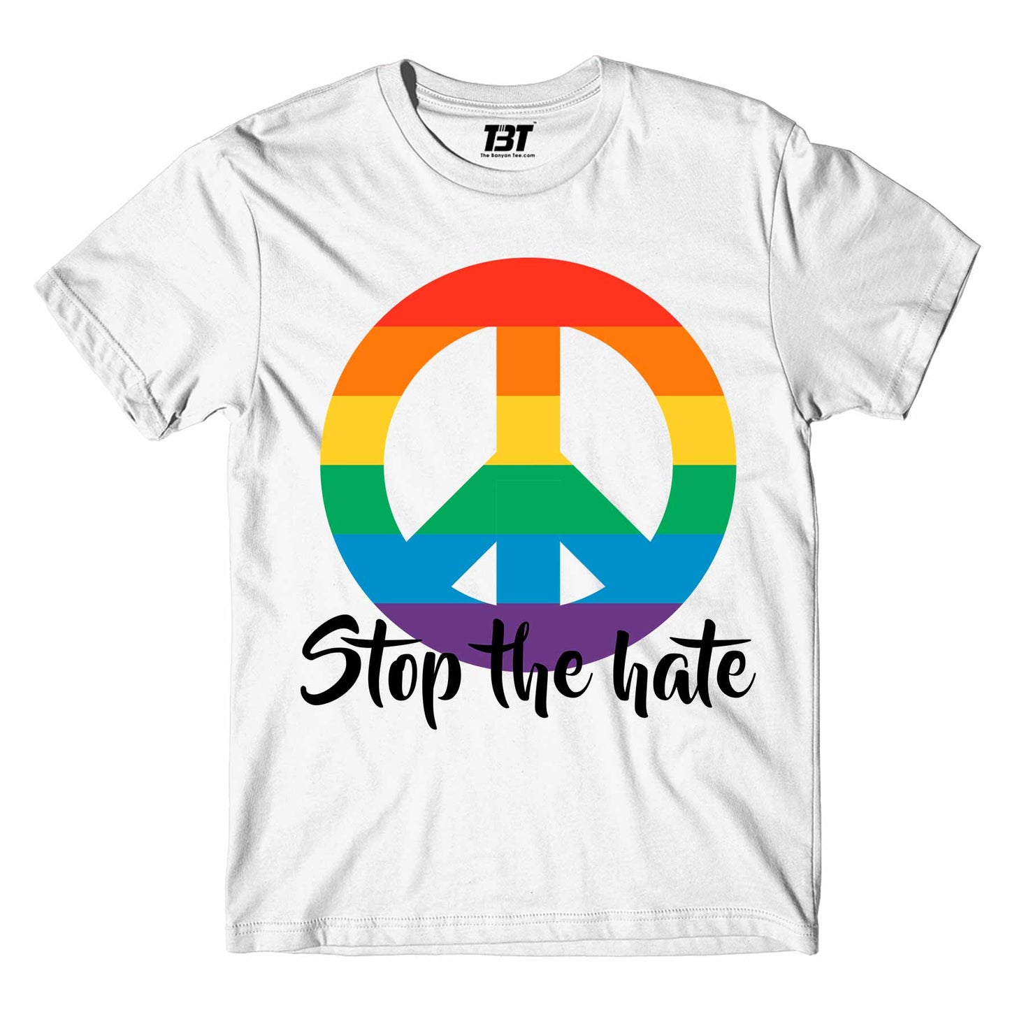 pride stop the hate t-shirt printed graphic stylish buy online india the banyan tee tbt men women girls boys unisex white - lgbtqia+