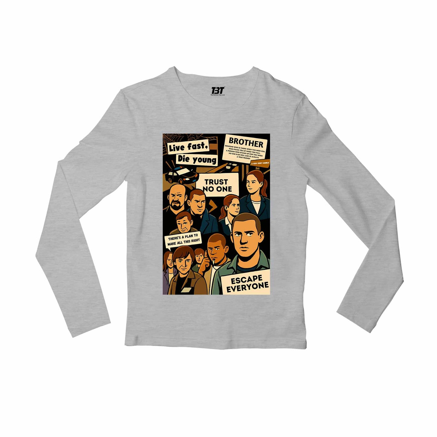 prison break escape everyone full sleeves long sleeves tv & movies buy online india the banyan tee tbt men women girls boys unisex gray