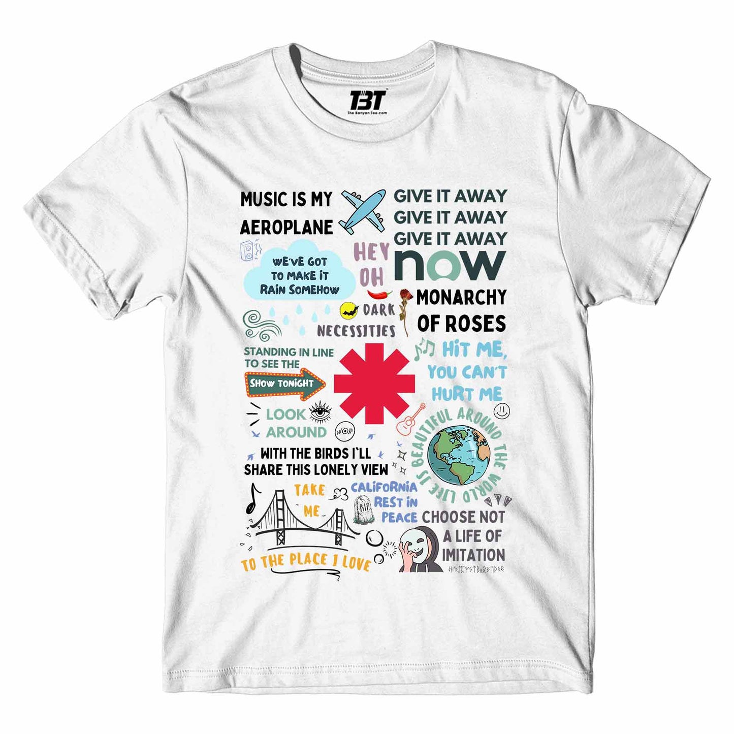 red hot chili peppers song story t-shirt music band buy online india the banyan tee tbt men women girls boys unisex white