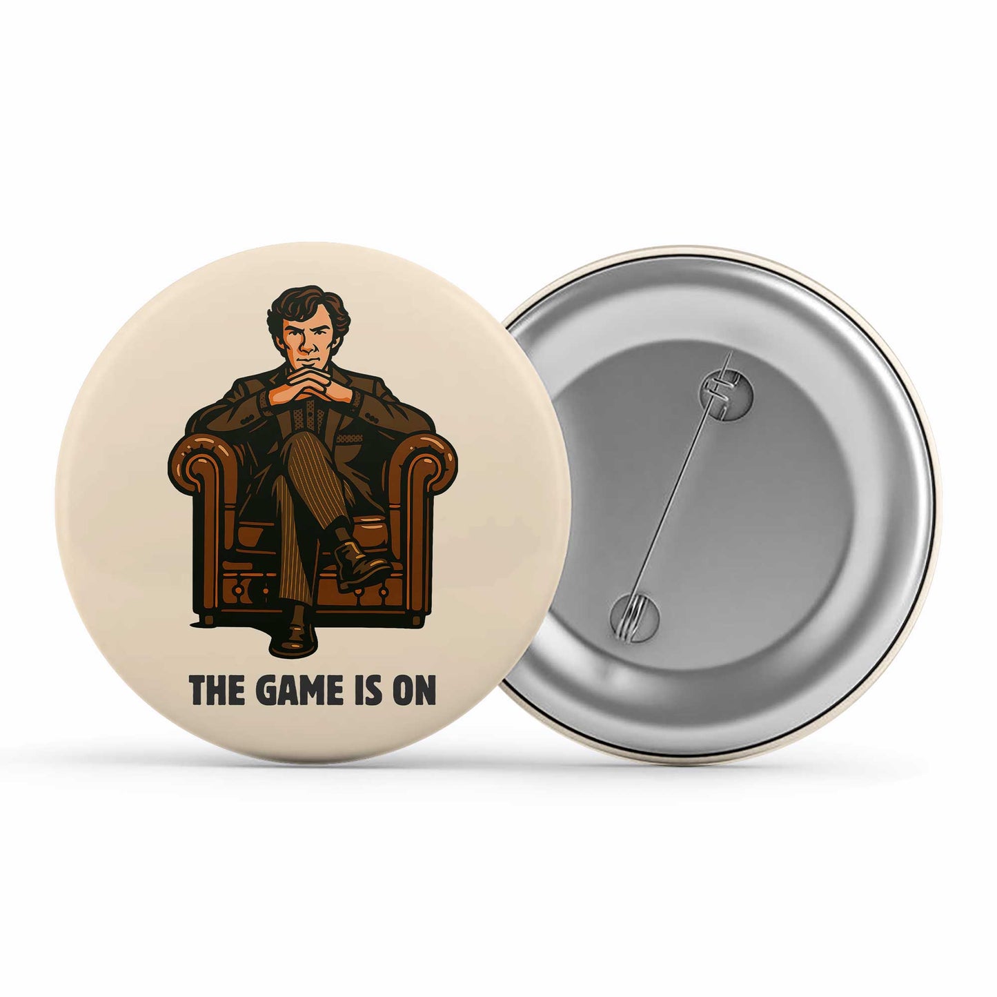 Sherlock Badge - The Game Is On Metal Pin Button The Banyan Tee TBT