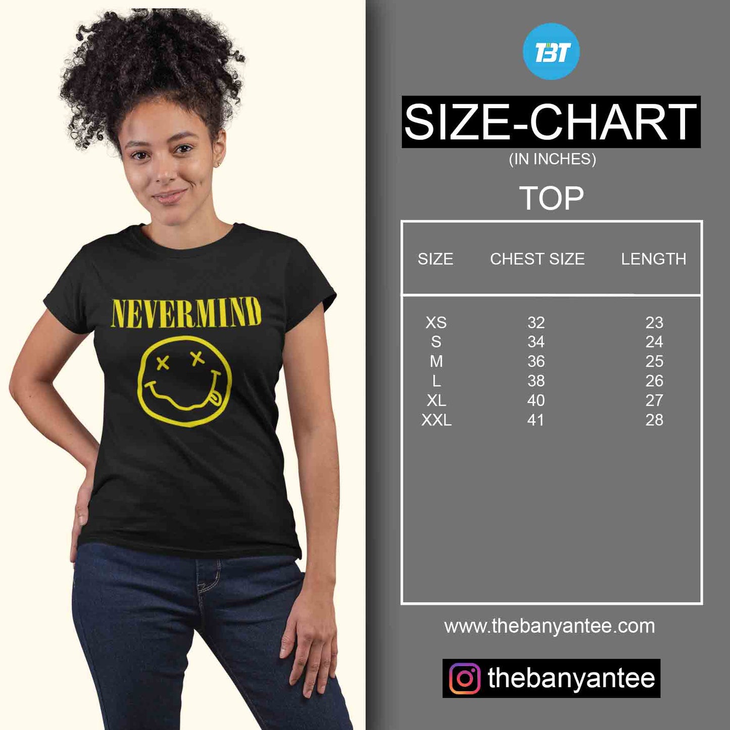 size chart tops india the banyan tee