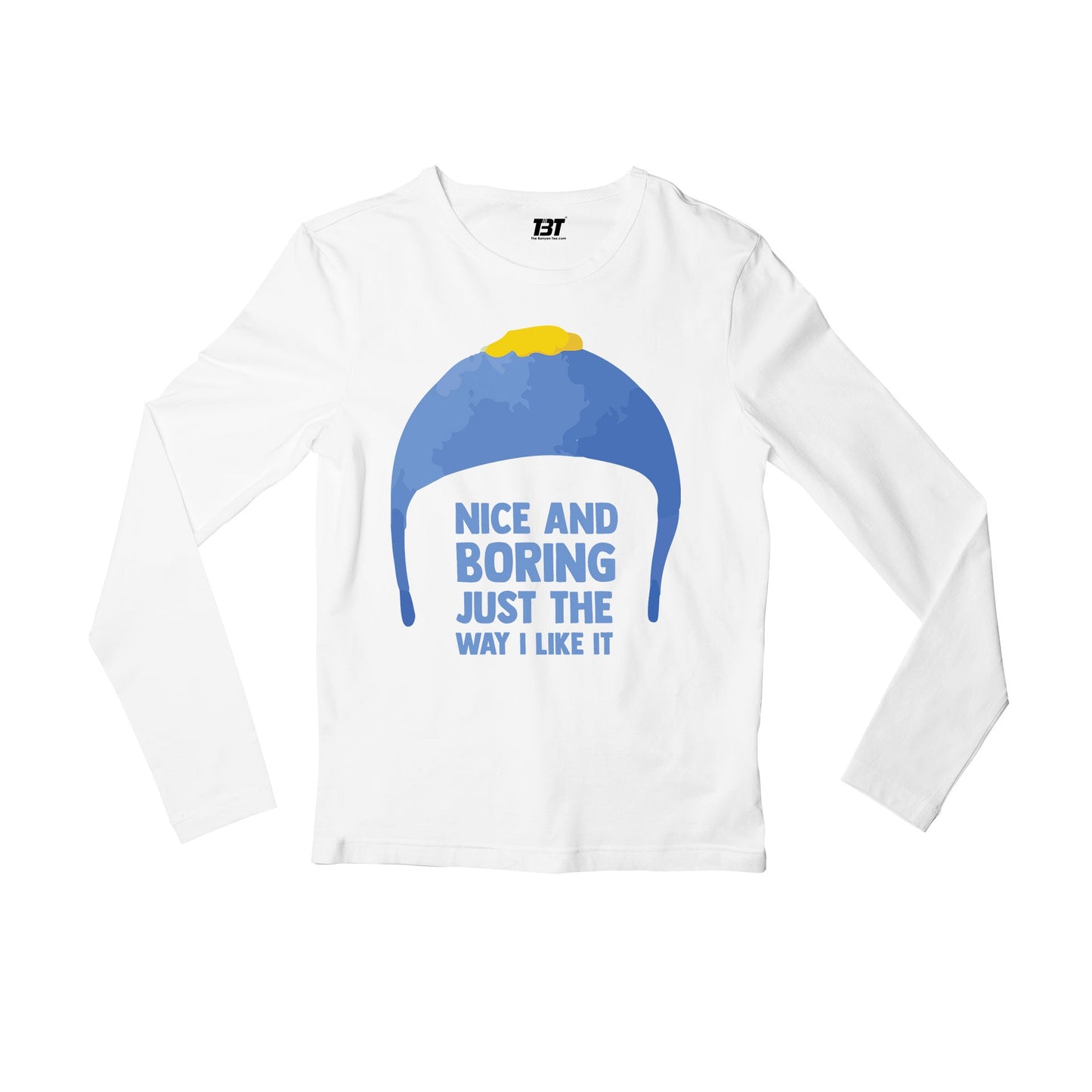 south park nice & boring full sleeves long sleeves tv & movies buy online india the banyan tee tbt men women girls boys unisex white south park kenny cartman stan kyle cartoon character illustration