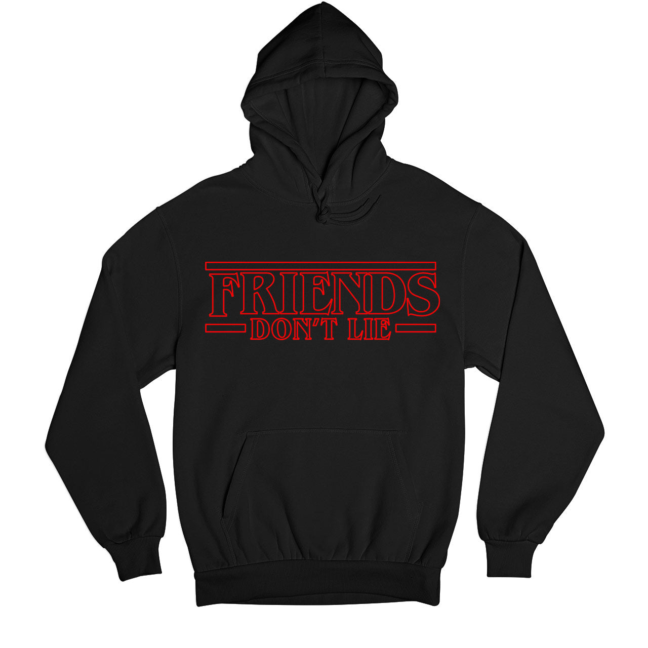stranger things friends don't lie hoodie hooded sweatshirt winterwear tv & movies buy online india the banyan tee tbt men women girls boys unisex black stranger things eleven demogorgon shadow monster dustin quote vector art clothing accessories merchandise