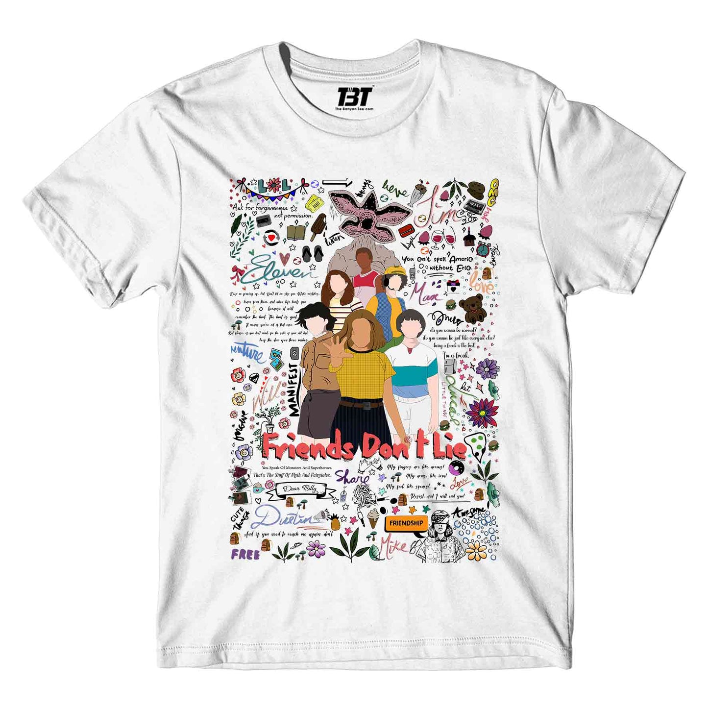 stranger things the upside doodle t-shirt tv & movies buy online india the banyan tee tbt men women girls boys unisex white