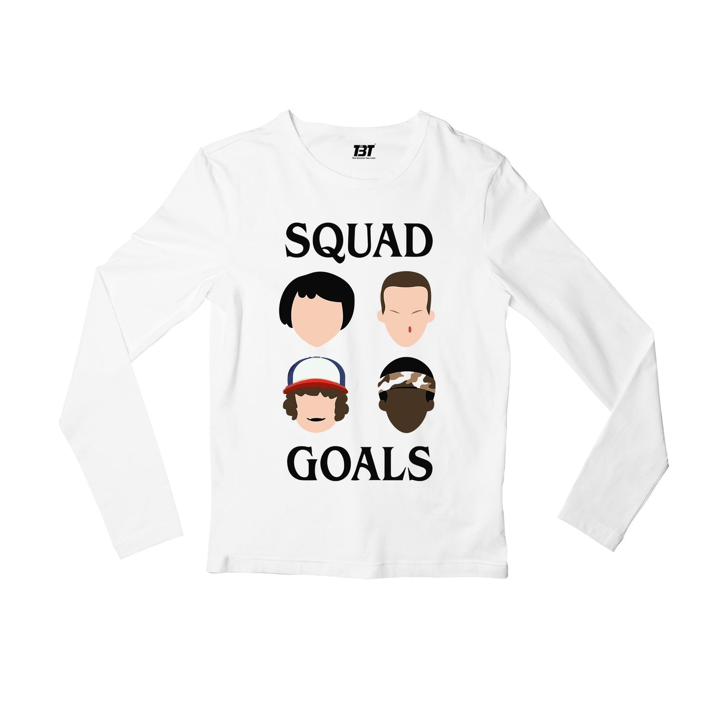 stranger things squad goals full sleeves long sleeves tv & movies buy online india the banyan tee tbt men women girls boys unisex white stranger things eleven demogorgon shadow monster dustin quote vector art clothing accessories merchandise