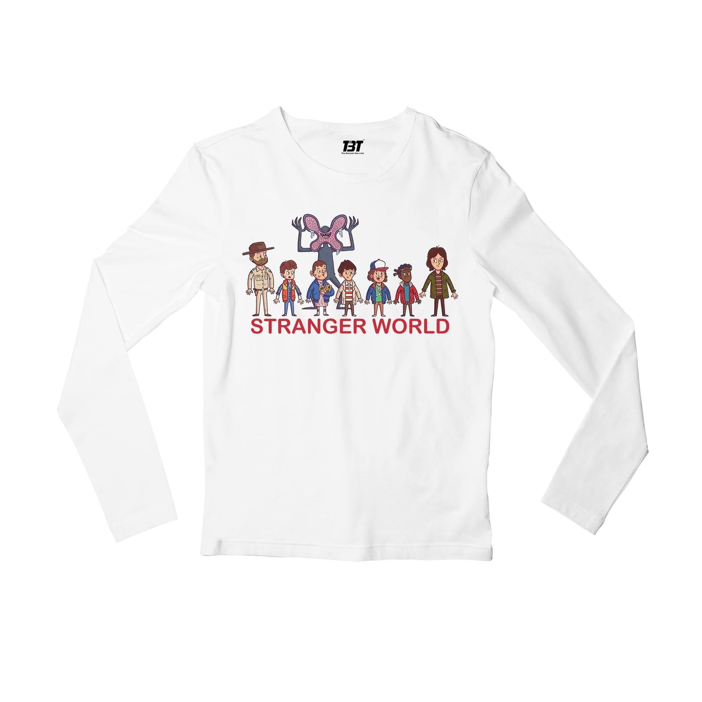 stranger things stranger world full sleeves long sleeves tv & movies buy online india the banyan tee tbt men women girls boys unisex white stranger things eleven demogorgon shadow monster dustin quote vector art clothing accessories merchandise
