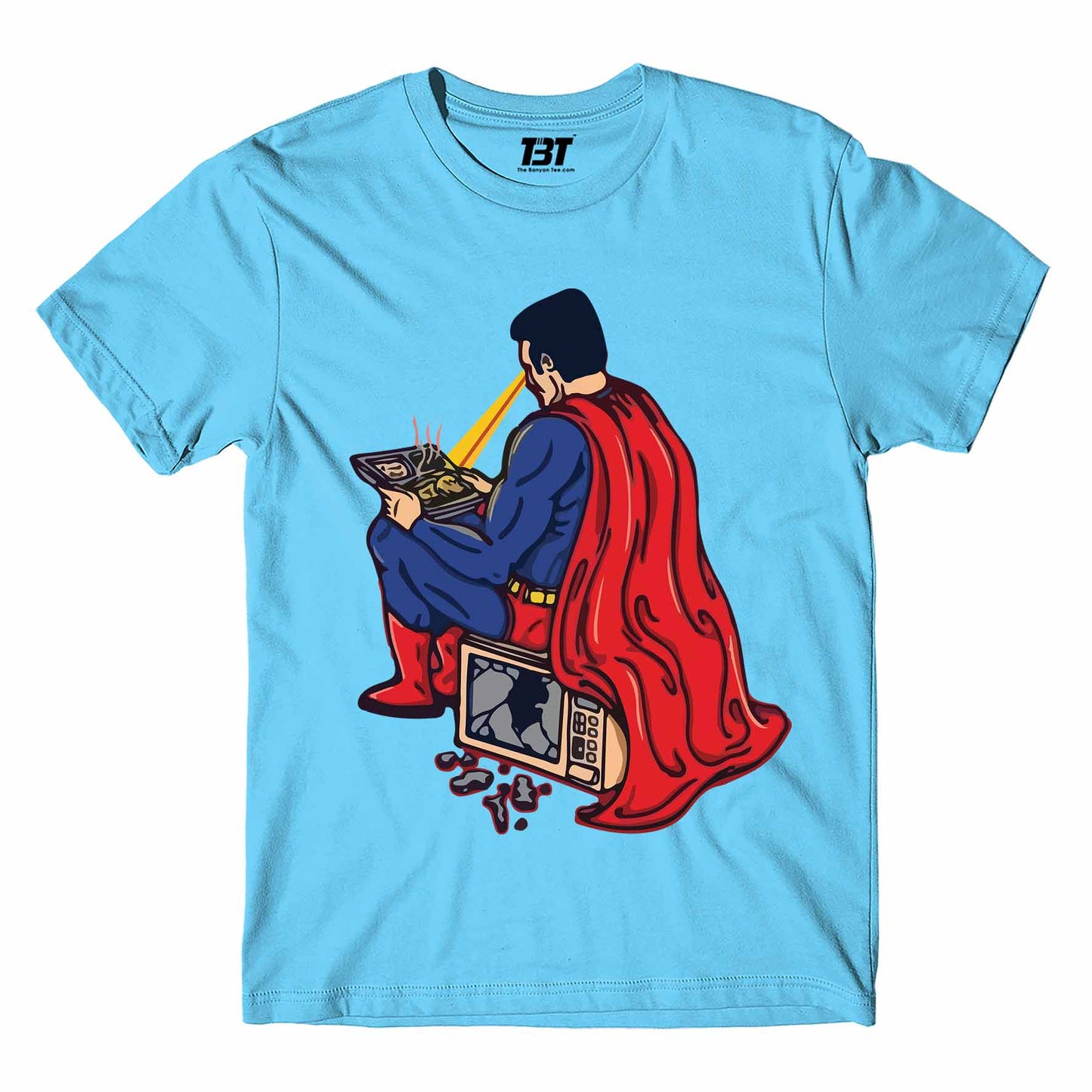 superheroes who needs a microwave t-shirt tv & movies buy online india the banyan tee tbt men women girls boys unisex sky blue