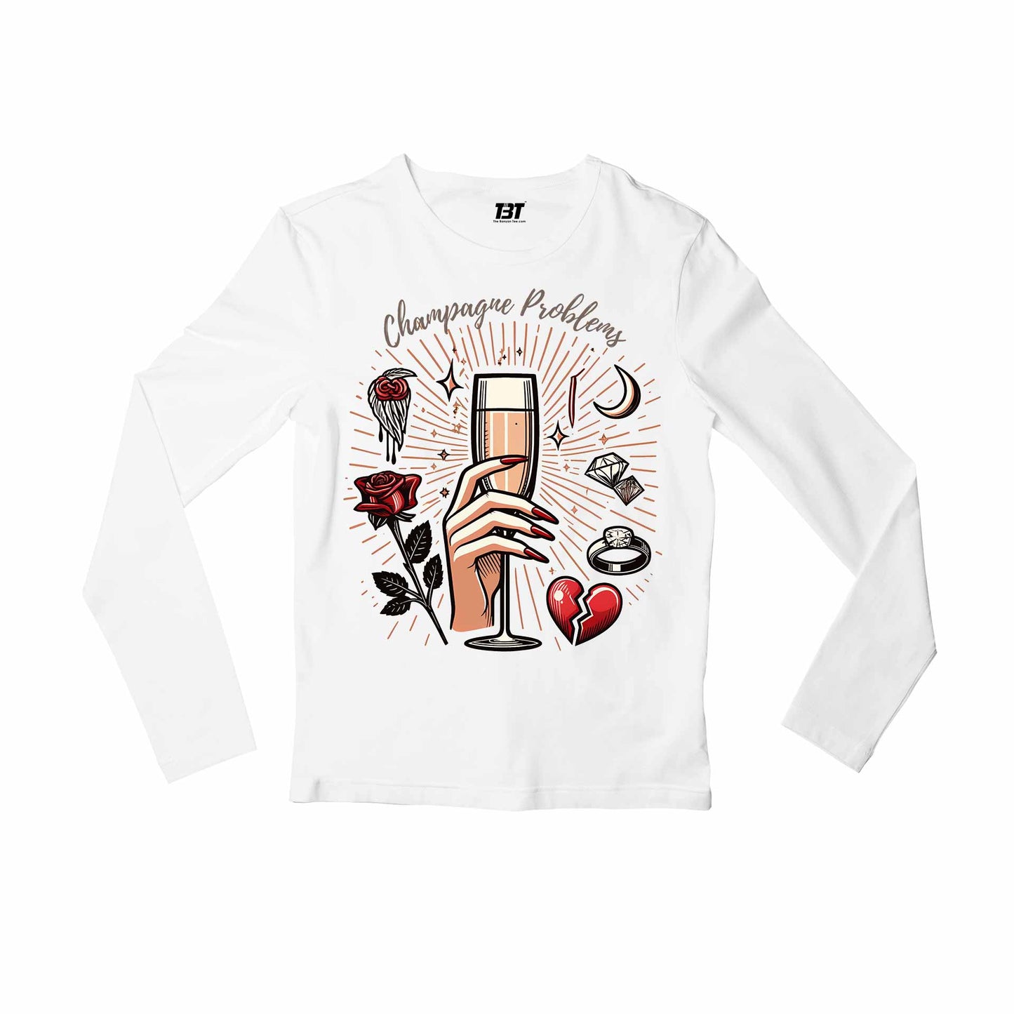 taylor swift champagne problems full sleeves long sleeves music band buy online india the banyan tee tbt men women girls boys unisex white