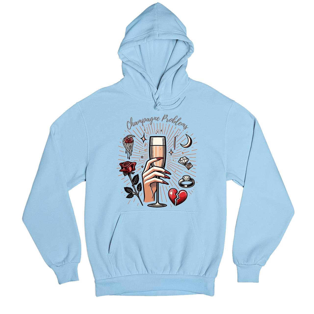 taylor swift champagne problems hoodie hooded sweatshirt winterwear music band buy online india the banyan tee tbt men women girls boys unisex baby blue