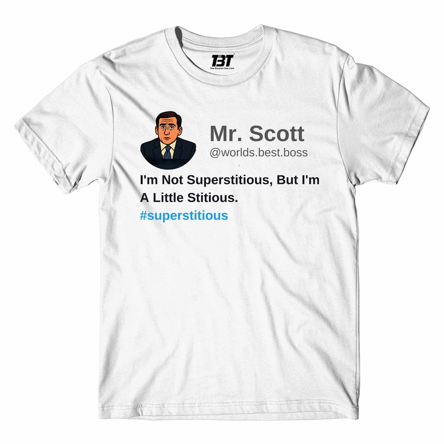 the office i am not superstitious i am a little stitious t-shirt tv & movies buy online india the banyan tee tbt men women girls boys unisex Sky Blue - michael scott quote