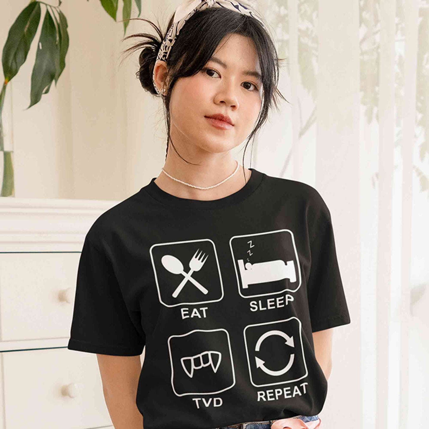 the vampire diaries eat sleep tvd repeat t-shirt tv & movies buy online india the banyan tee tbt men women girls boys unisex black tvd stefan elena damon caroline katherine tyler bonnie