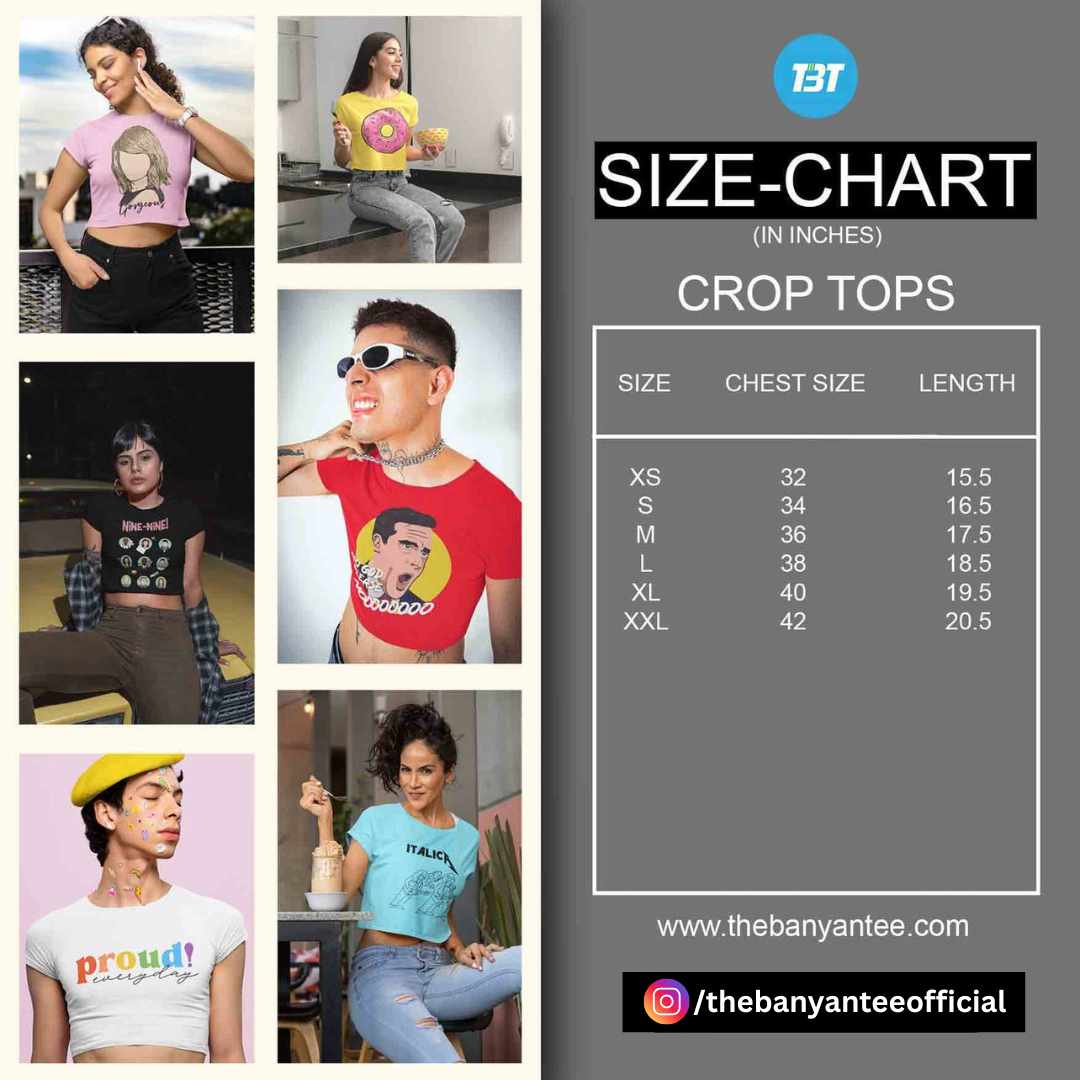 the banyan tee crop top size chart