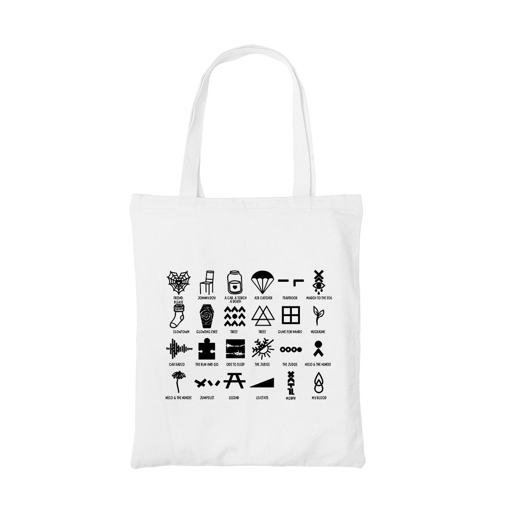 twenty one pilots 24 tattoos tote bag cotton printed music band buy online india the banyan tee tbt men women girls boys unisex