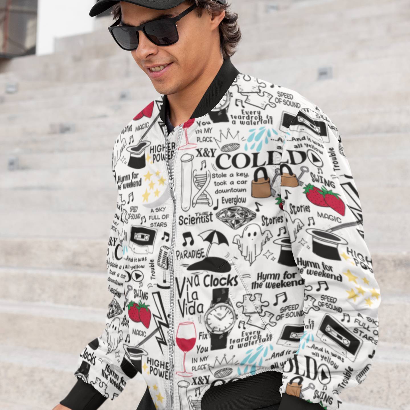 coldplay aop all over printed bomber jacket winterwea