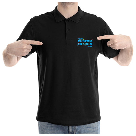 Black Custom Customizable Your Image Logo Polo Collar T-shirt Online India Cotton Premium