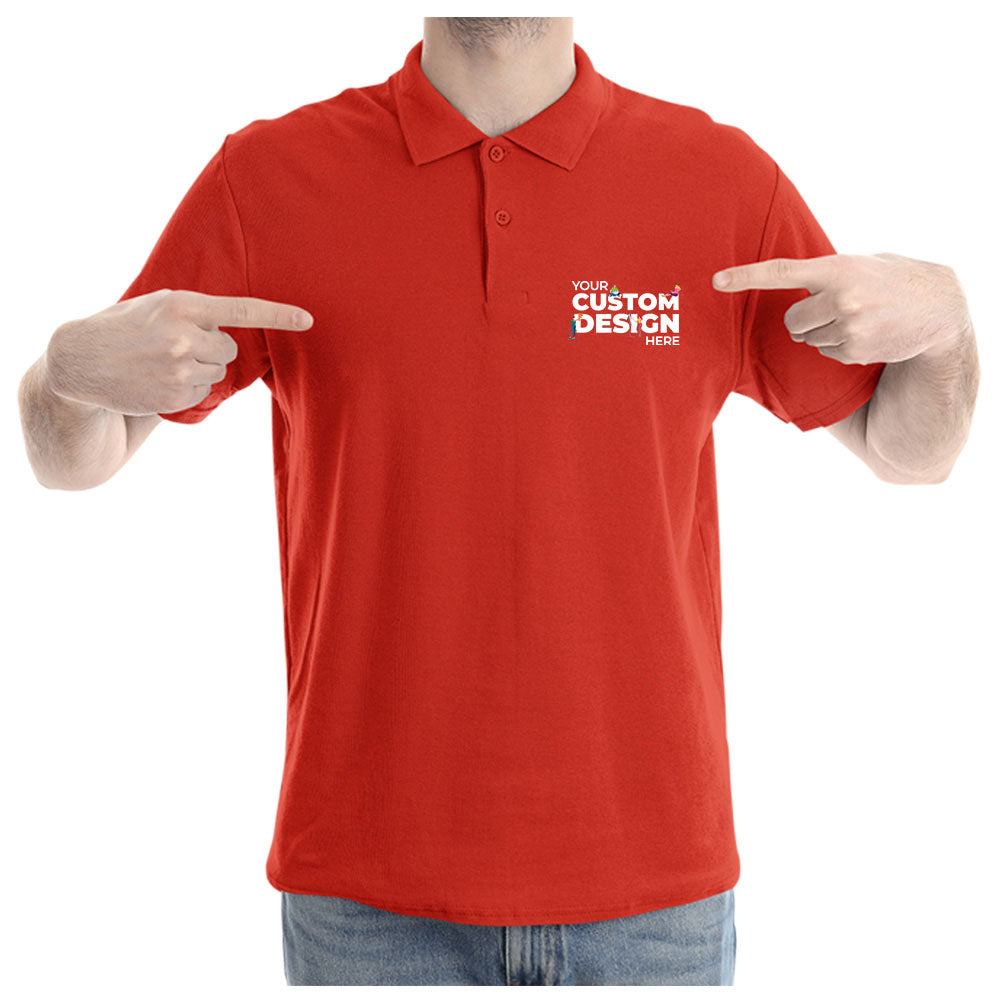 Red Custom Customizable Your Image Logo Polo Collar T-shirt Online India Cotton Premium