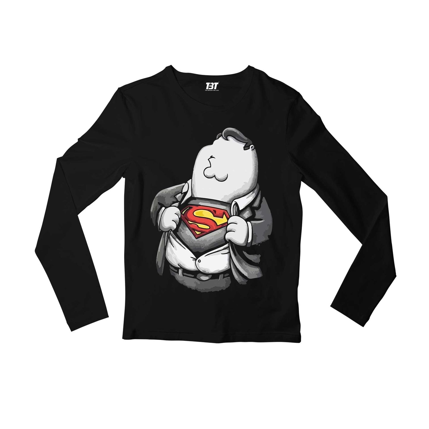 family guy super guy full sleeves long sleeves tv & movies buy online india the banyan tee tbt men women girls boys unisex black - peter griffin