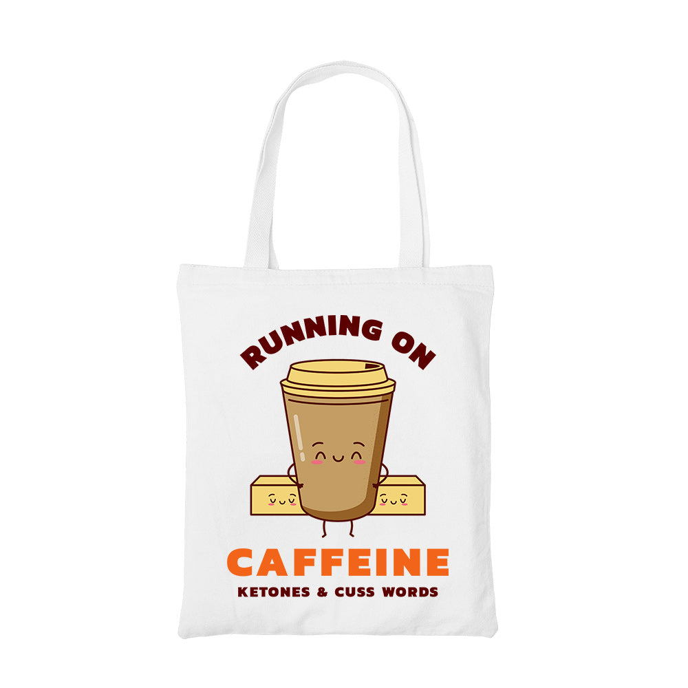 printed caffeine, ketones & cuss words tote bag cotton printed printed graphic stylish buy online india the banyan tee tbt men women girls boys unisex