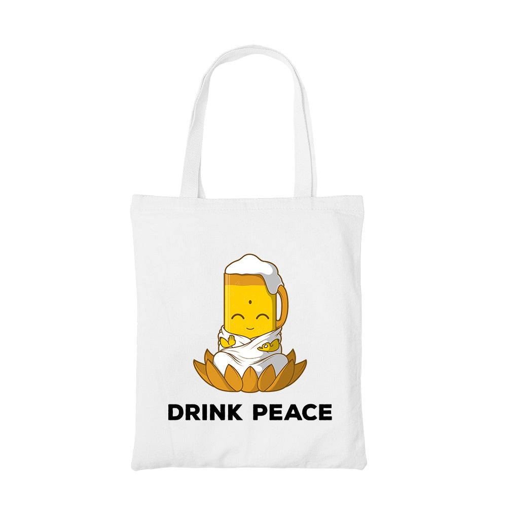 printed drink peace tote bag cotton printed printed graphic stylish buy online india the banyan tee tbt men women girls boys unisex