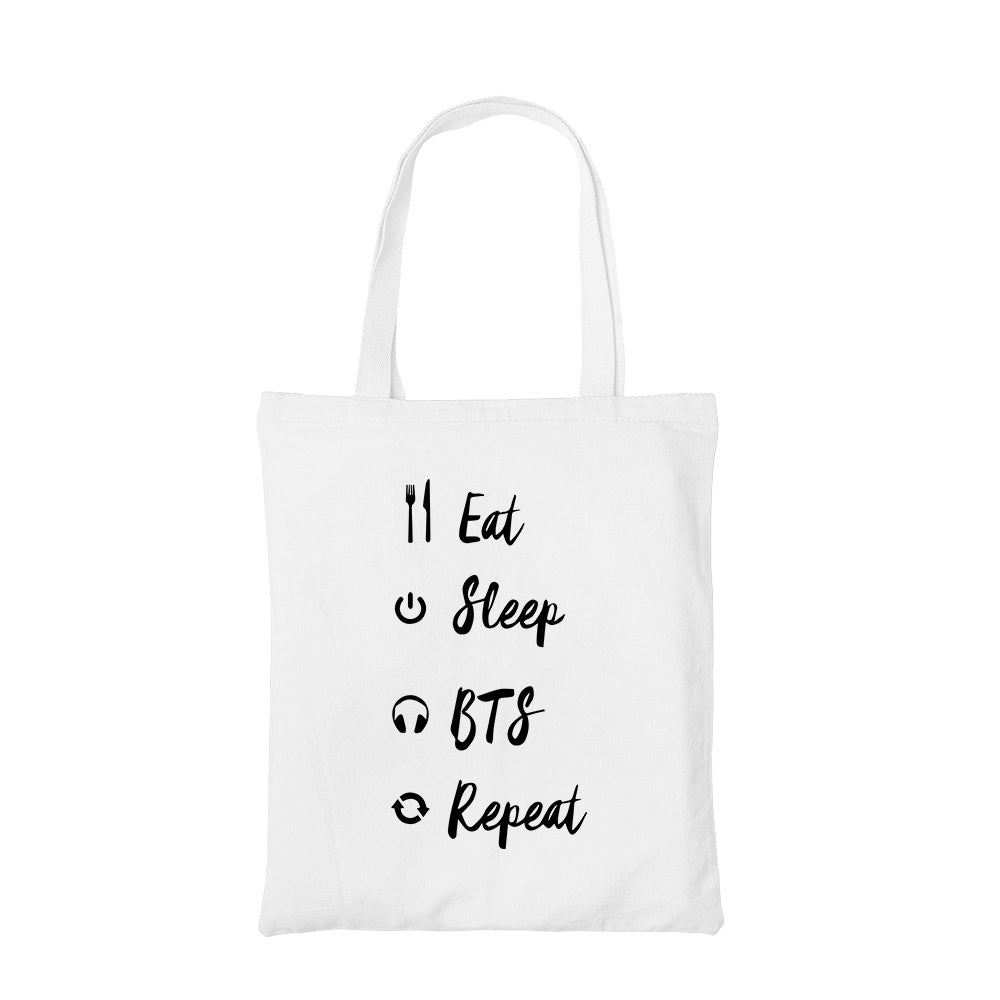 bts eat sleep tote bag hand printed cotton women men unisex