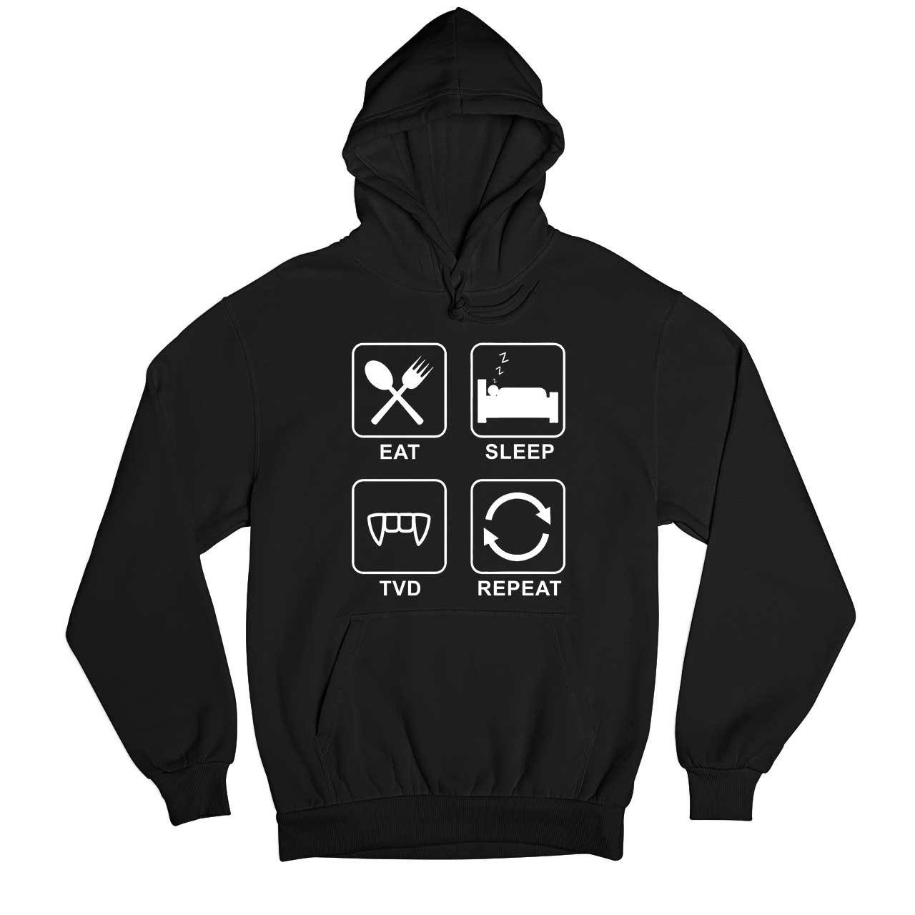 the vampire diaries eat sleep tvd repeat hoodie hooded sweatshirt winterwear tv & movies buy online india the banyan tee tbt men women girls boys unisex black tvd stefan elena damon caroline katherine tyler bonnie