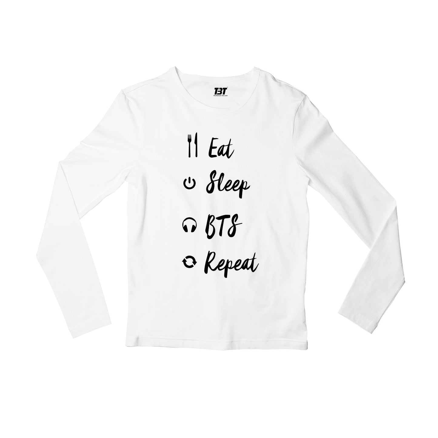 bts eat sleep repeat k pop bangtan boys korean music song new online india the banyan tee full sleeves long sleeve for men girl combo under 200 best brand t-shirt - the banyan tee tbt