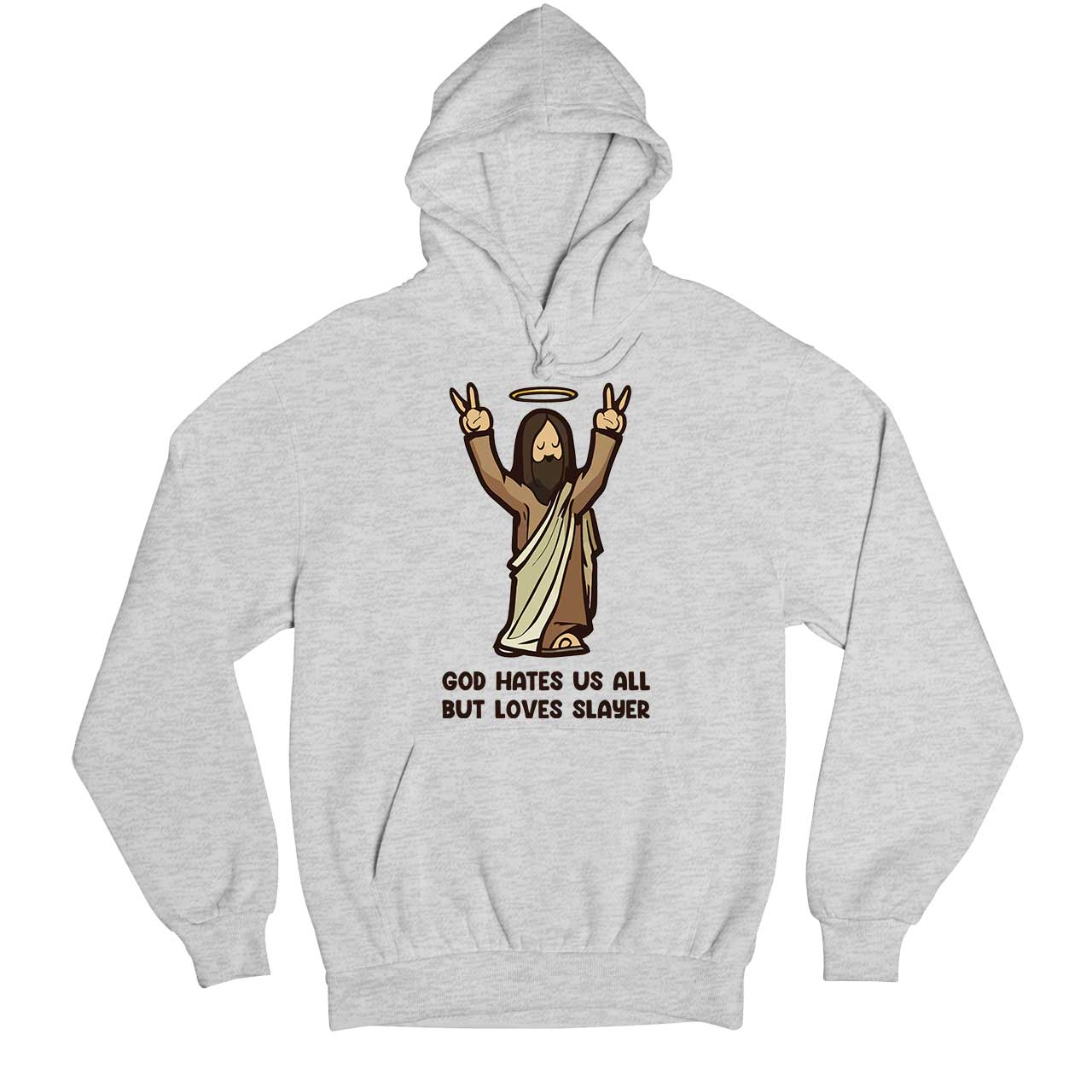 slayer god loves slayer hoodie hooded sweatshirt winterwear music band buy online india the banyan tee tbt men women girls boys unisex gray