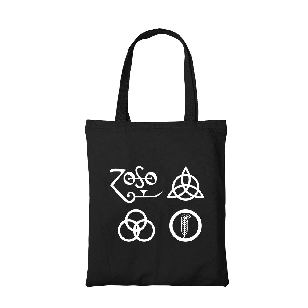 led zeppelin legendary symbols tote bag hand printed cotton women men unisex