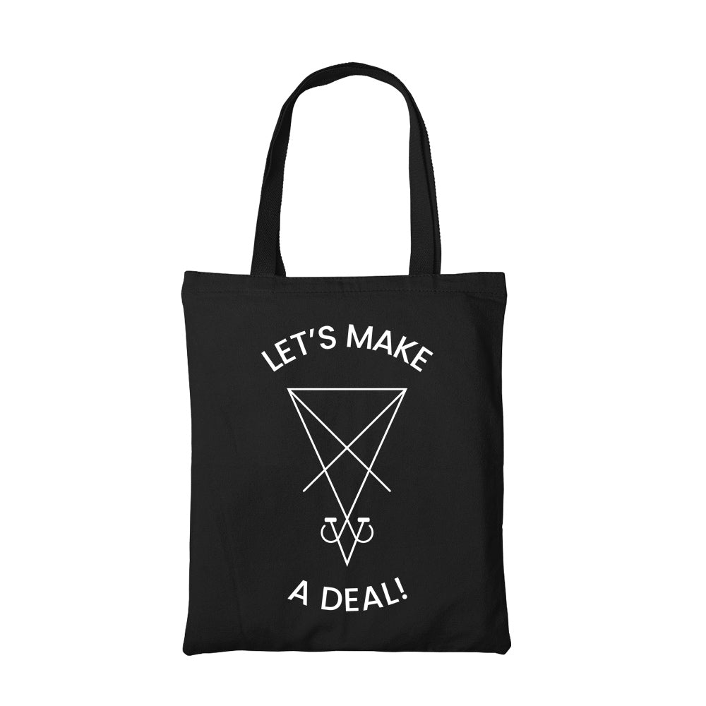 lucifer lets make a deal tote bag hand printed cotton women men unisex