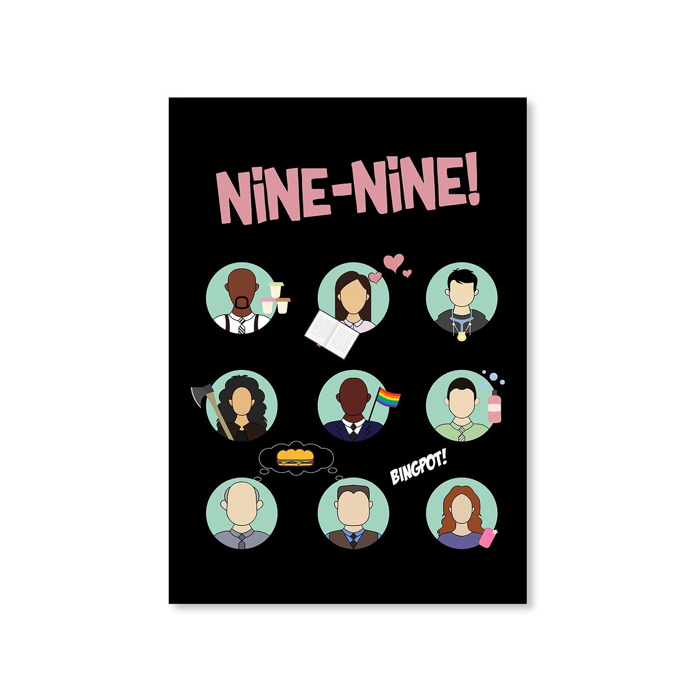 brooklyn nine-nine nine-nine poster wall art buy online india the banyan tee tbt a4 detective jake peralta terry charles boyle gina linetti andy samberg merchandise clothing acceessories