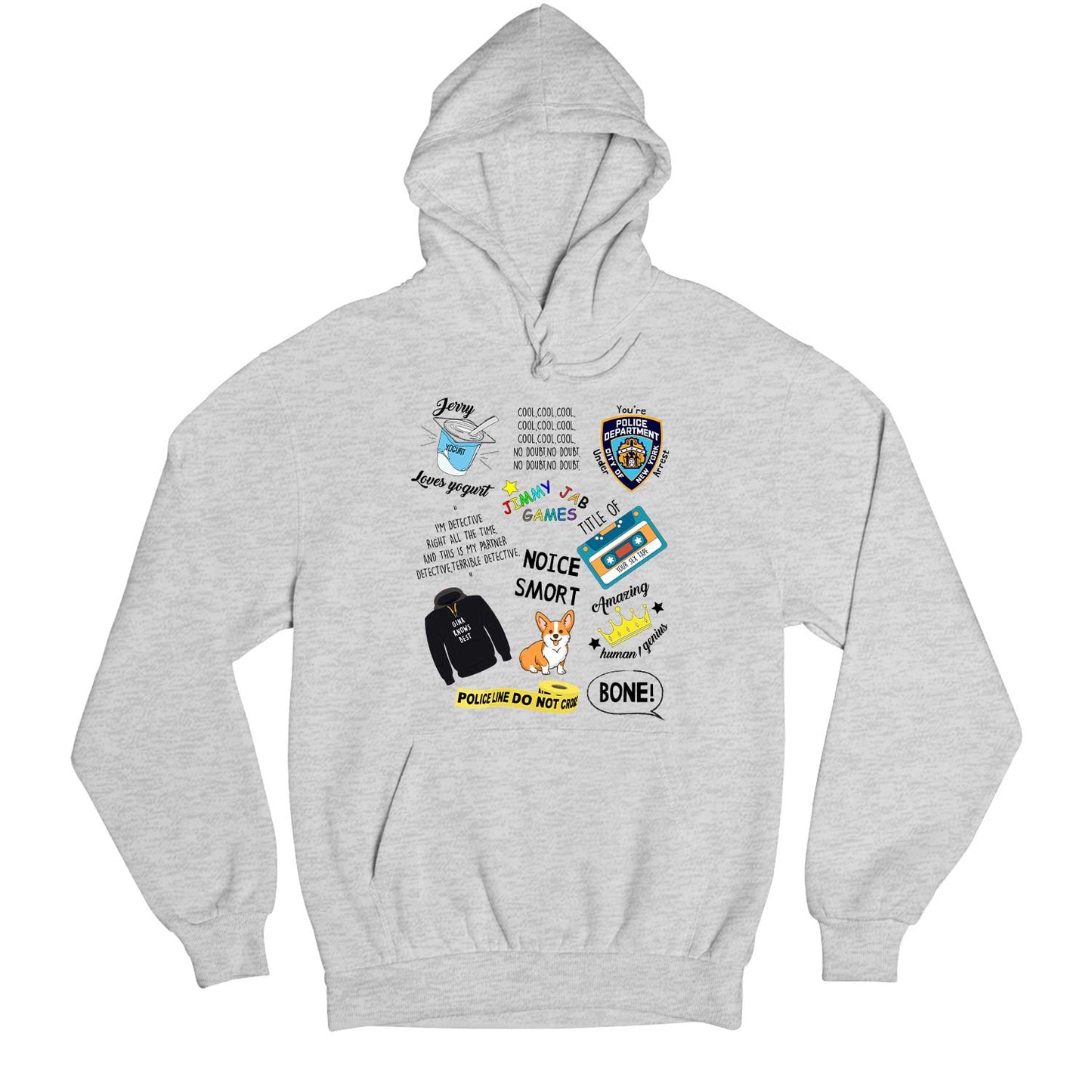 brooklyn nine-nine nine-nine doodle hoodie hooded sweatshirt winterwear buy online india the banyan tee tbt men women girls boys unisex gray detective jake peralta terry charles boyle gina linetti andy samberg merchandise clothing acceessories