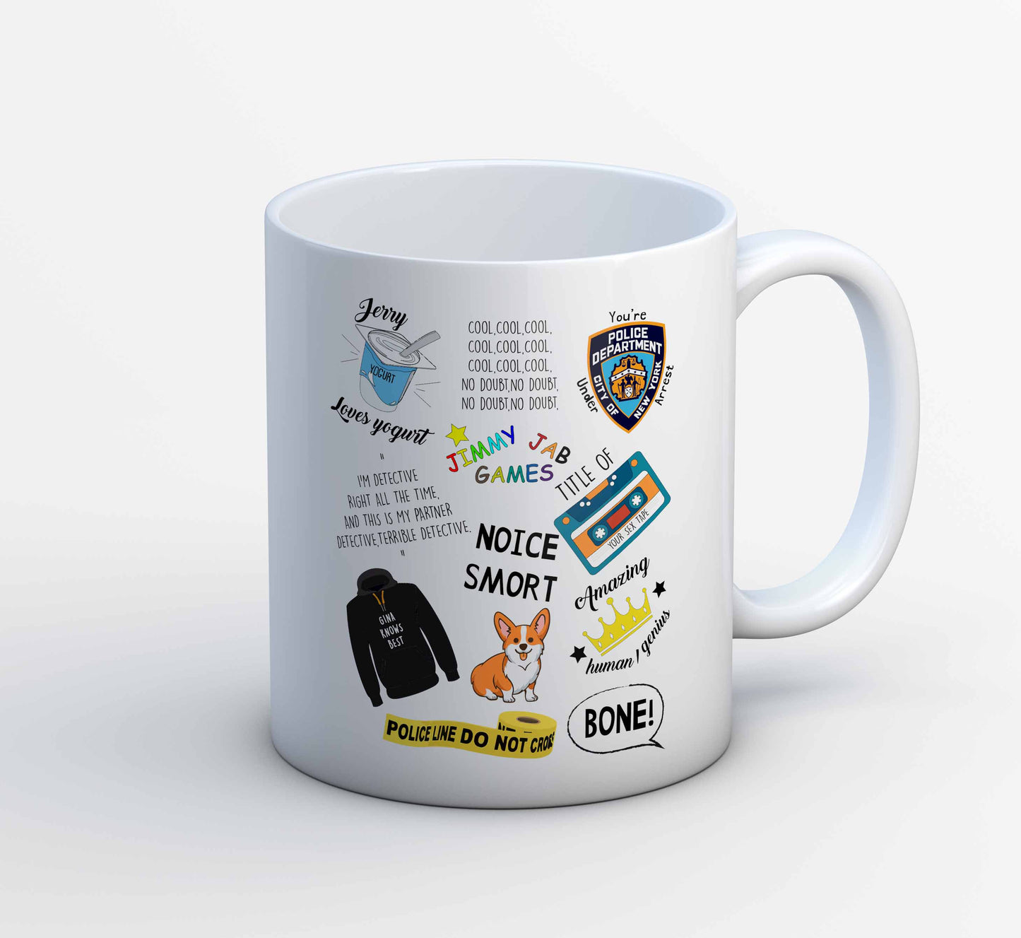 brooklyn nine-nine nine-nine doodle mug coffee ceramic buy online india the banyan tee tbt men women girls boys unisex detective jake peralta terry charles boyle gina linetti andy samberg merchandise clothing acceessories
