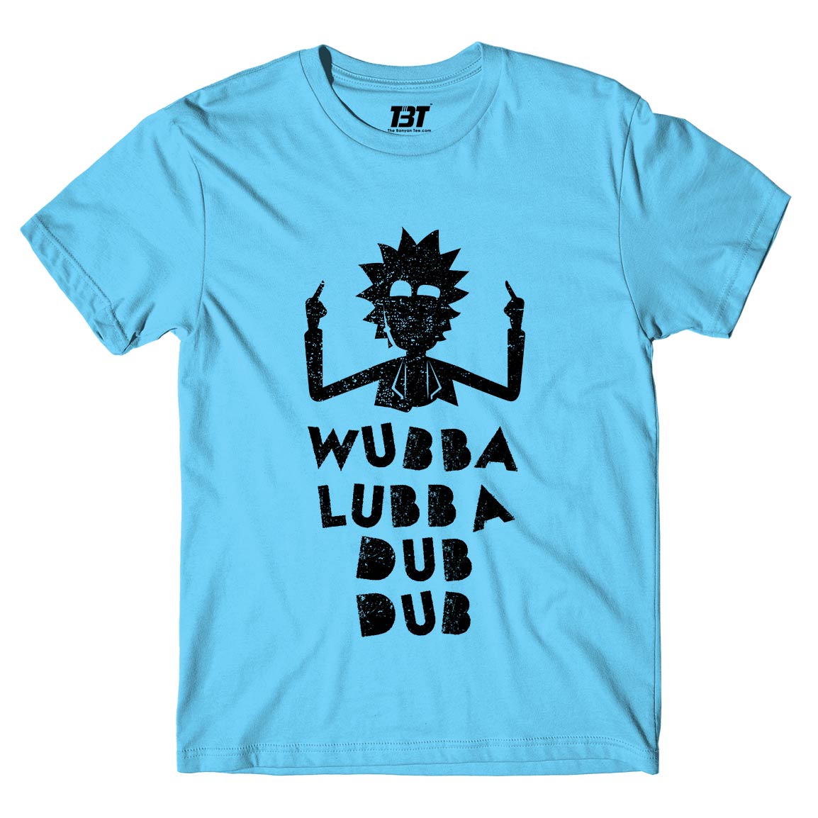 rick and morty wubba lubba dub dub t-shirt buy online india the banyan tee tbt men women girls boys unisex Sky Blue rick and morty online summer beth mr meeseeks jerry quote vector art clothing accessories merchandise