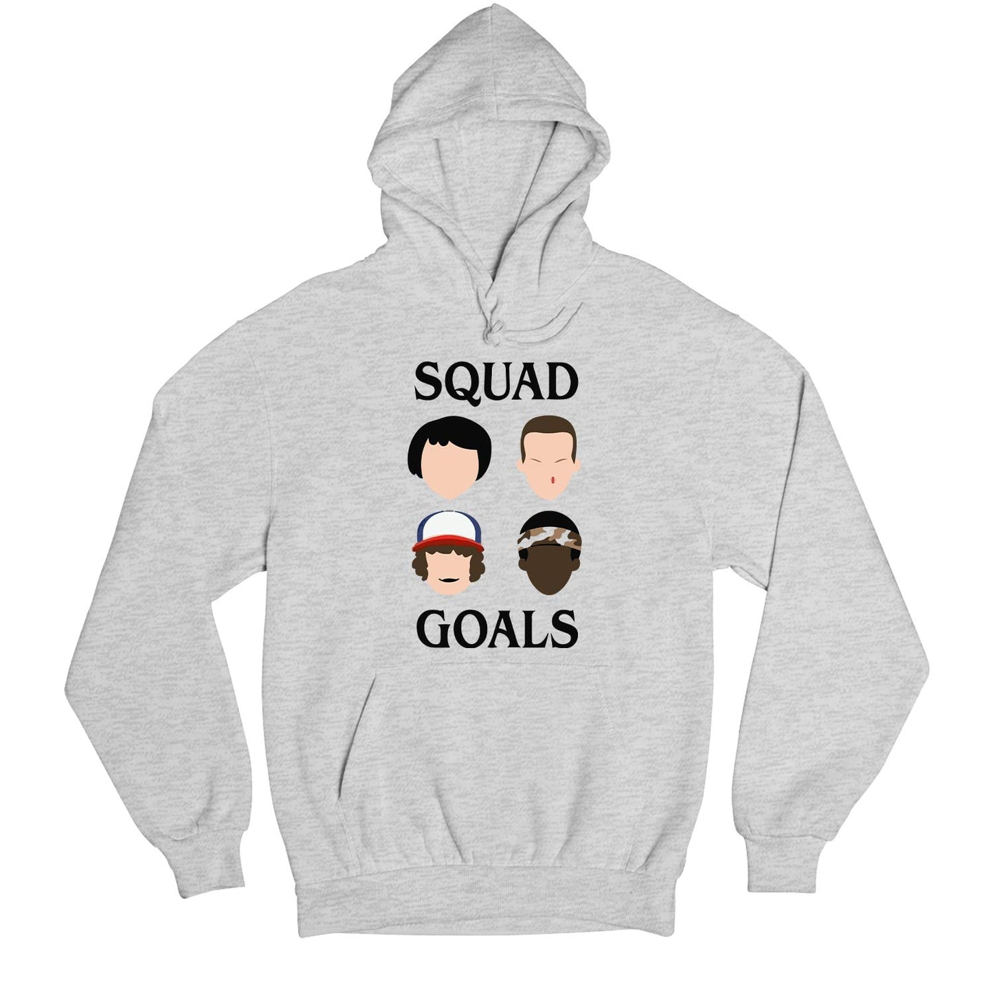 stranger things squad goals hoodie hooded sweatshirt winterwear tv & movies buy online india the banyan tee tbt men women girls boys unisex gray stranger things eleven demogorgon shadow monster dustin quote vector art clothing accessories merchandise