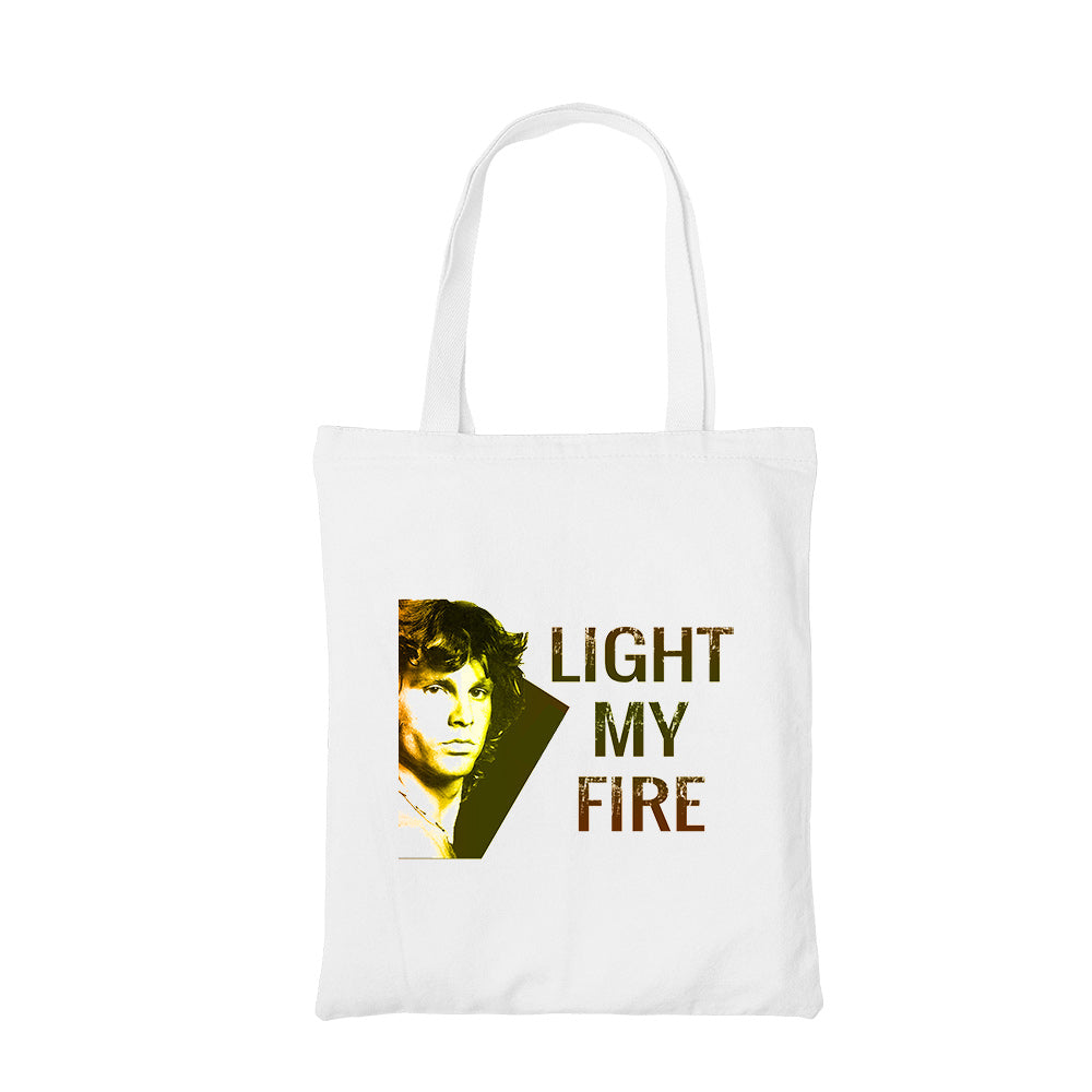 the doors light my fire tote bag hand printed cotton women men unisex