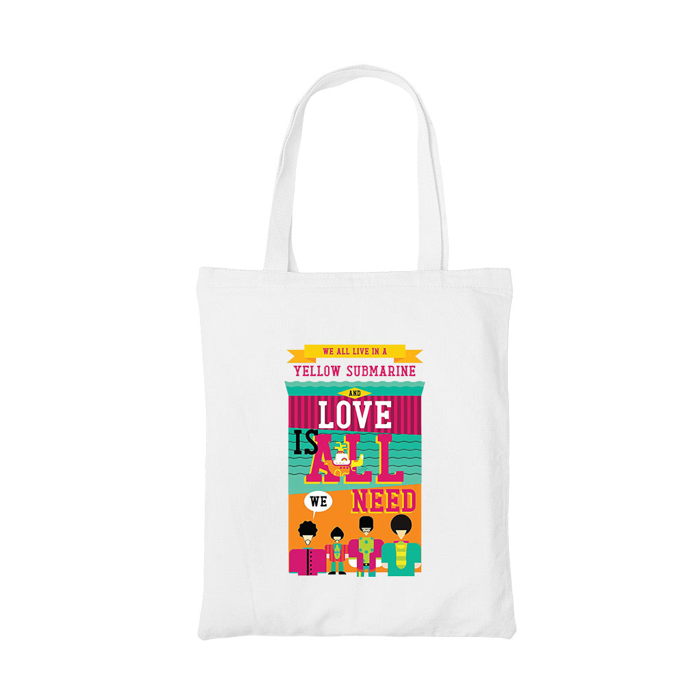 the beatles yellow submarine art tote bag hand printed cotton women men unisex