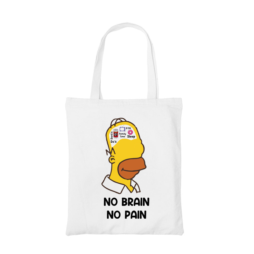 the simpsons no brain no pain tote bag hand printed cotton women men unisex