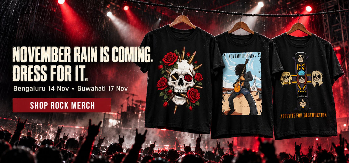 November Rain is coming. Dress for it. Shop Guns N' Roses inspired rock merch