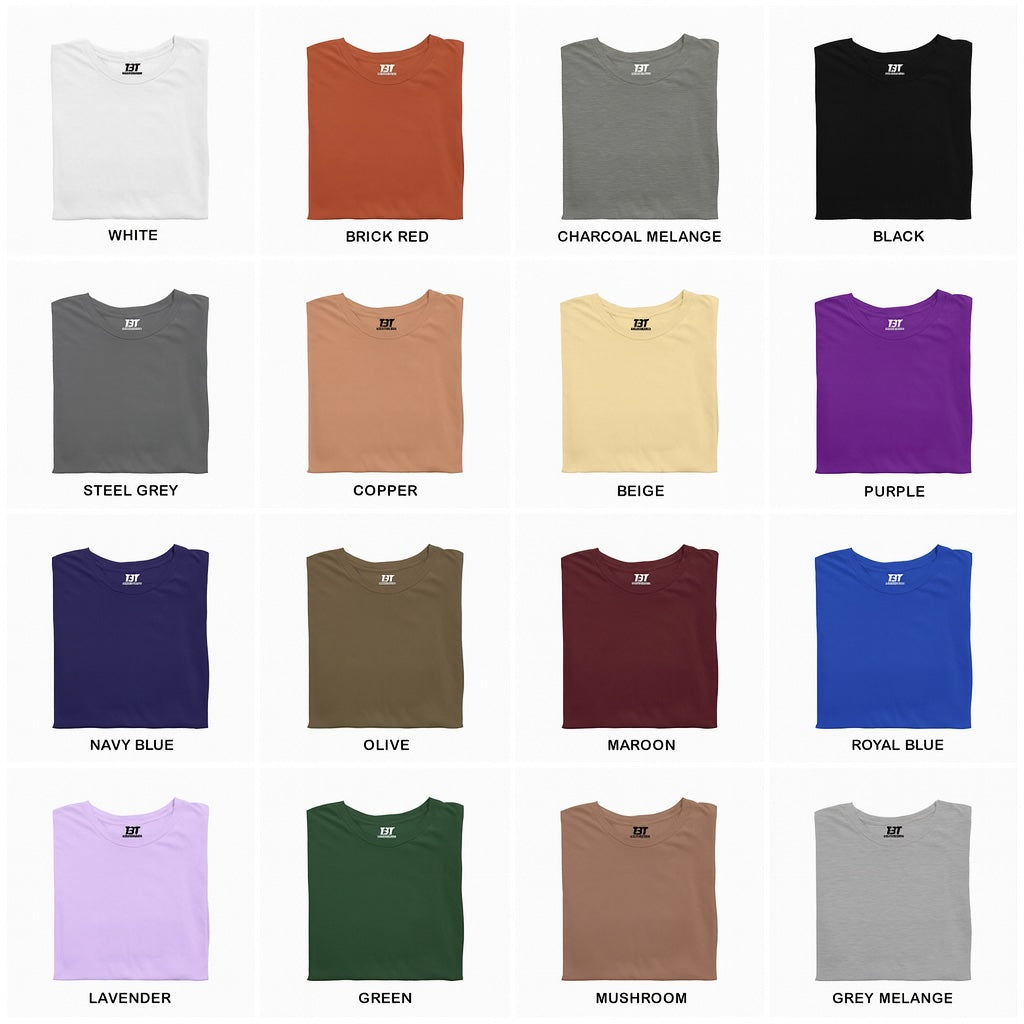 All Season Essential Combo Pack Of 16 Multicolor combo Premium cotton T-shirt unisex tees half sleeve crew neck regular fit T-shirt colors available White Brick Red Charcoal Melange Black Steel Grey Copper Beige Purple Navy Blue  Olive Maroon Royal Blue Lavender Green Mushroom Grey Melange