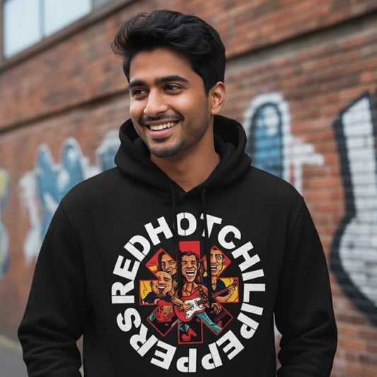 red hot chili peppers cool art hoodie hooded sweatshirt winterwear music band buy online india the banyan tee tbt men women girls boys unisex black
