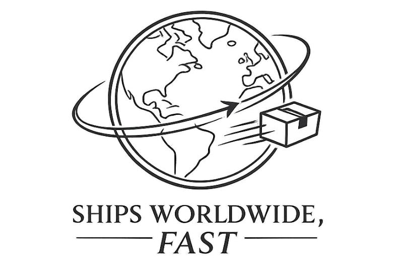 Logo with a globe and cube, indicating worldwide shipping, on a white background.