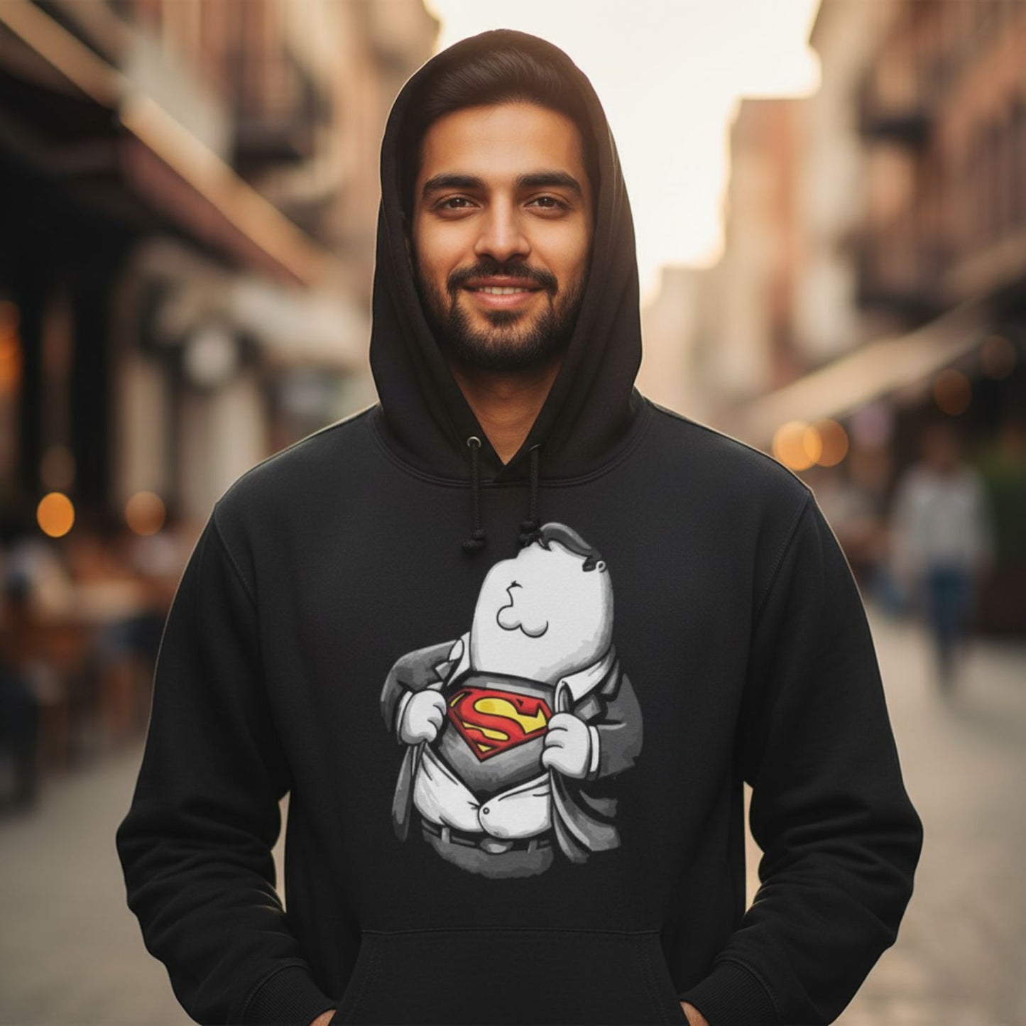 family guy super guy hoodie hooded sweatshirt winterwear tv & movies buy online india the banyan tee tbt men women girls boys unisex black - peter griffin