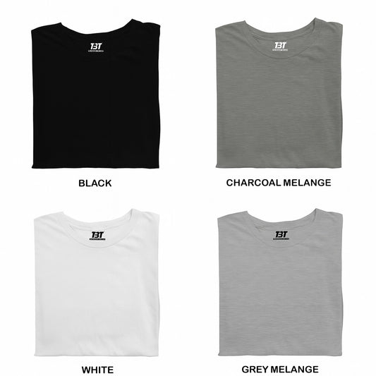 Monochrome Combo Pack Of 4 Multicolor combo Premium cotton T-shirt unisex tees half sleeve crew neck regular fit T-shirt colors available Black charcoal melange white grey melange