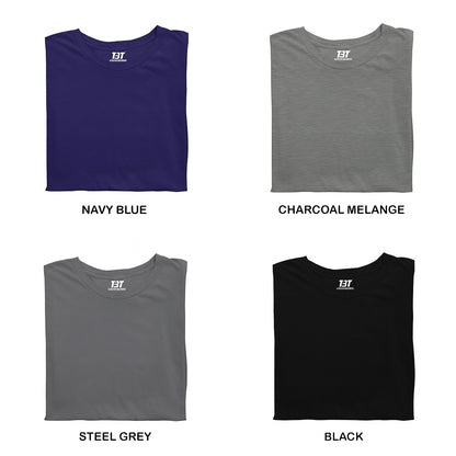 Mid Night Mix Combo Pack Of 4 Multicolor combo Premium cotton T-shirt unisex tees half sleeve crew neck regular fit T-shirt colors available  Navy Blue Charcoal Melange Steel Grey Black