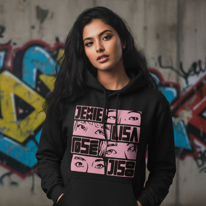 black pink jennie lisa rose jisoo hoodie hooded sweatshirt winterwear music band buy online india the banyan tee tbt men women girls boys unisex black song k pop jennie lisa jisoo rose