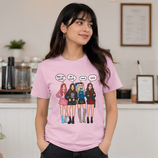 black pink whistle t-shirt music band buy online india the banyan tee tbt men women girls boys unisex Baby Pink song k pop jennie lisa jisoo rose