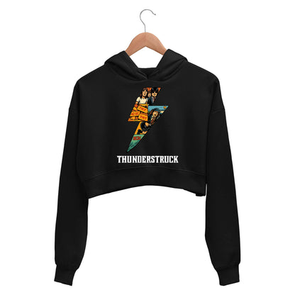 ac/dc thunderstruck crop hoodie hooded sweatshirt upper winterwear music band buy online india the banyan tee tbt men women girls boys unisex black