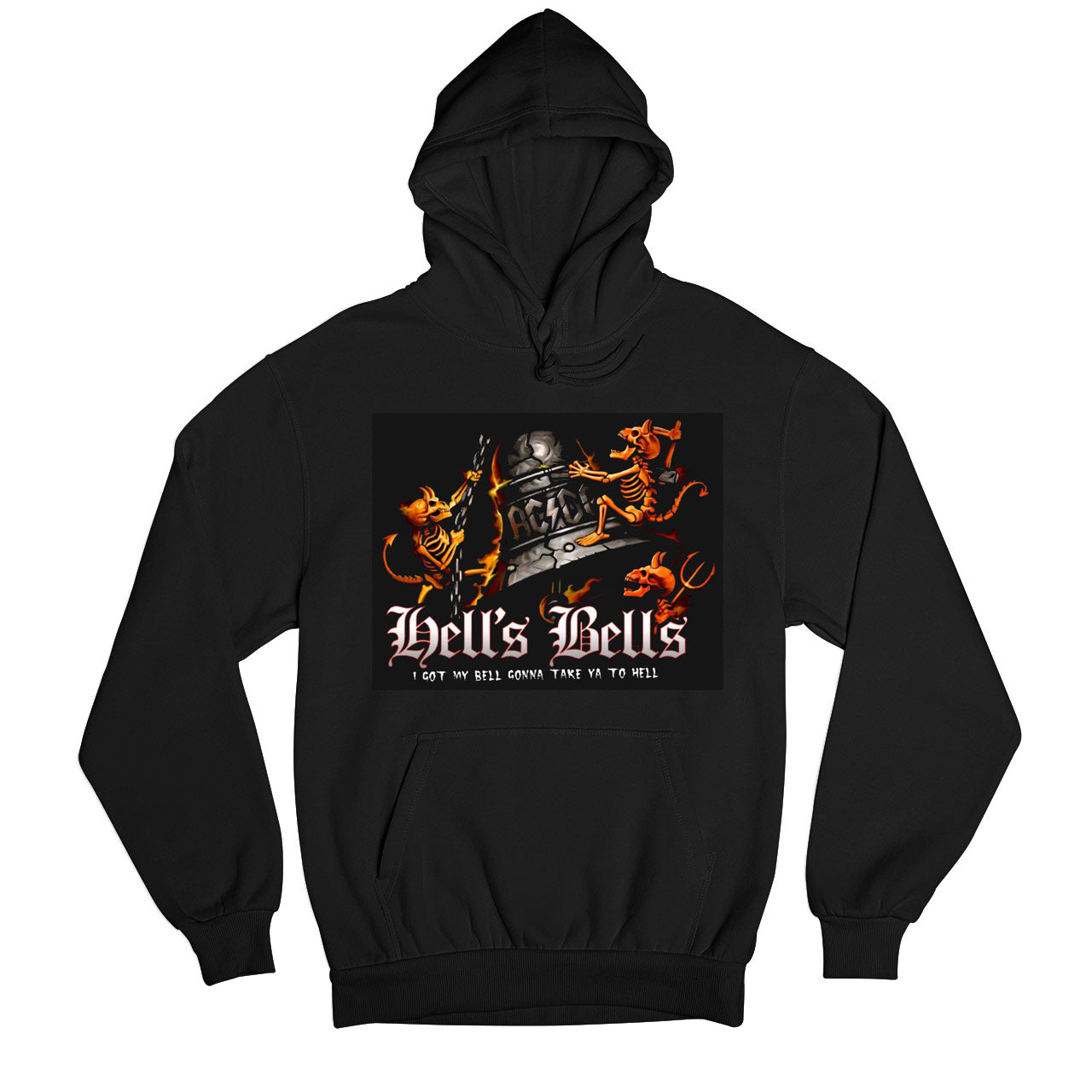 ac/dc hell's bells hoodie hooded sweatshirt winterwear music band buy online india the banyan tee tbt men women girls boys unisex black